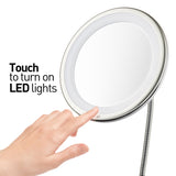 Probeautify Lighted Makeup Mirror 10” Long Gooseneck Mirror with Warm LED Light, Best Wireless, Battery Operated, Adjustable, Bathroom Vanity Dresser Mirror, FREE 10X Magnifying Spot Mirror, Compact Travel Mirror