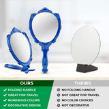 Probeautify Decorative Hand Held Mirror - Beautifully Butterfly Design Hand Mirrors with Handle - Lightweight Mirror - 180 Degrees Full Folding Portable Mirror - Travel Makeup Mirror (Blue)