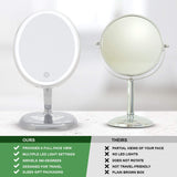 Oval Personal Makeup Mirror with Lights - Magnifying Mirror Light for Table Top - Led Make Up Mirror - 360 Degree Travel Swivel Vanity Mirror - Includes Compact 10x Magnifying Mirror