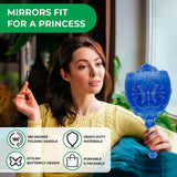 Probeautify Decorative Hand Held Mirror - Beautifully Butterfly Design Hand Mirrors with Handle - Lightweight Mirror - 180 Degrees Full Folding Portable Mirror - Travel Makeup Mirror (Blue)