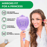 Probeautify Decorative Hand Held Mirror - Beautifully Butterfly Design Hand Mirrors with Handle - Lightweight Mirror - 180 Degrees Full Folding Portable Mirror - Travel Makeup Mirror (Lavender)