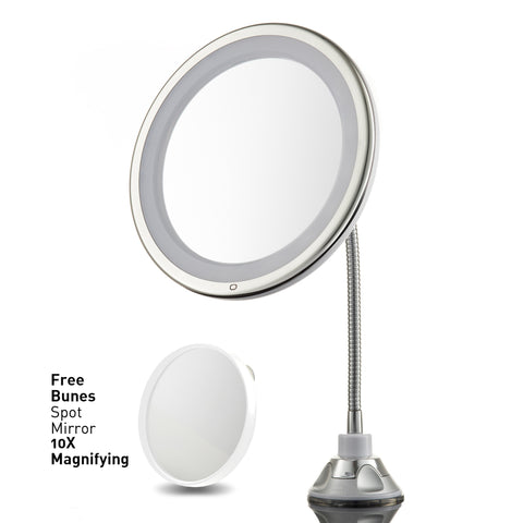 Probeautify Lighted Makeup Mirror 10” Long Gooseneck Mirror with Warm LED Light, Best Wireless, Battery Operated, Adjustable, Bathroom Vanity Dresser Mirror, FREE 10X Magnifying Spot Mirror, Compact Travel Mirror