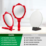 Probeautify Decorative Hand Held Mirror - Beautifully Butterfly Design Hand Mirrors with Handle - Lightweight Mirror - 180 Degrees Full Folding Portable Mirror - Travel Makeup Mirror (Red)