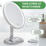 Oval Personal Makeup Mirror with Lights - Magnifying Mirror Light for Table Top - Led Make Up Mirror - 360 Degree Travel Swivel Vanity Mirror - Includes Compact 10x Magnifying Mirror