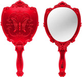 Probeautify Decorative Hand Held Mirror - Beautifully Butterfly Design Hand Mirrors with Handle - Lightweight Mirror - 180 Degrees Full Folding Portable Mirror - Travel Makeup Mirror (Red)