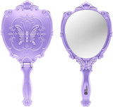Probeautify Decorative Hand Held Mirror - Beautifully Butterfly Design Hand Mirrors with Handle - Lightweight Mirror - 180 Degrees Full Folding Portable Mirror - Travel Makeup Mirror (Lavender)