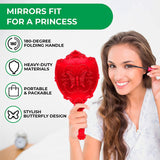Probeautify Decorative Hand Held Mirror - Beautifully Butterfly Design Hand Mirrors with Handle - Lightweight Mirror - 180 Degrees Full Folding Portable Mirror - Travel Makeup Mirror (Red)