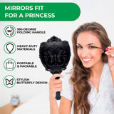 Probeautify Decorative Hand Held Mirror - Beautifully Butterfly Design Hand Mirrors with Handle - Lightweight Mirror - 180 Degrees Full Folding Portable Mirror - Travel Makeup Mirror (Black)